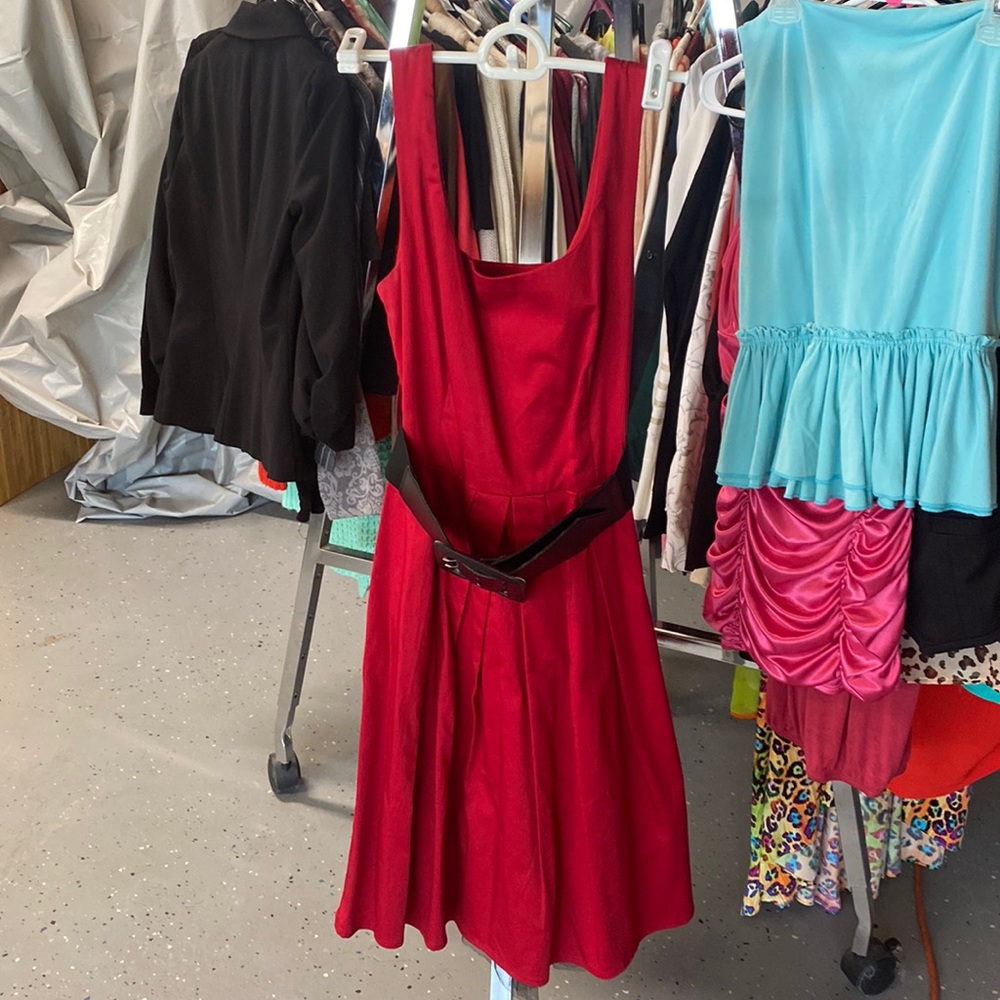 Red belted dress
